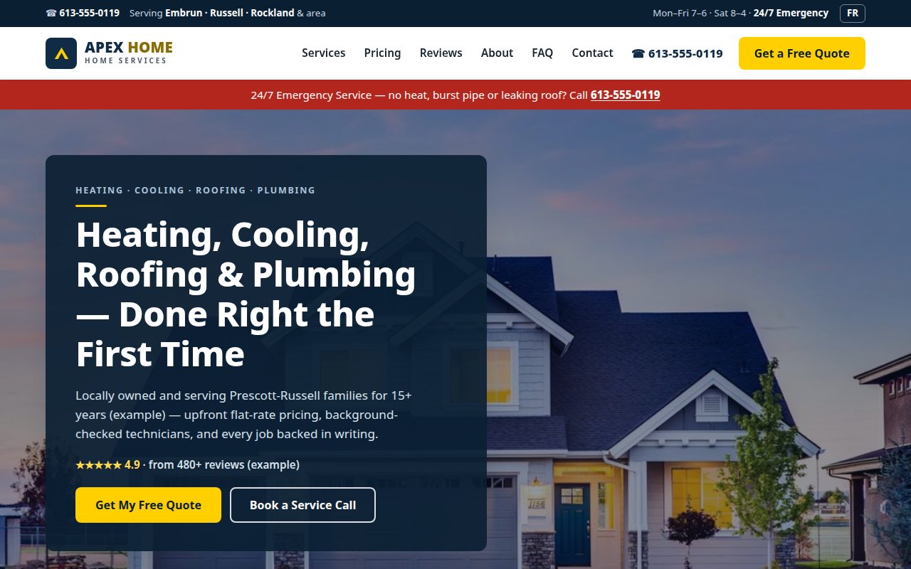 Screenshot of the APEX home services website design