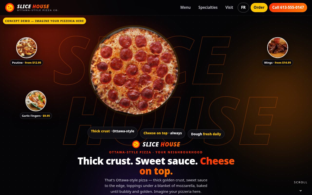 Screenshot of the Slice House restaurant website design